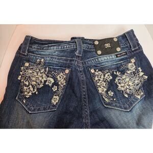 Miss Me Bootcut Jeans Women’s 30 Dark Wash Floral Rhinestone Stretch Denim